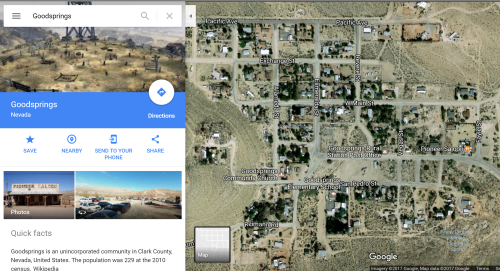 sexycontainmentprocedures:the Google Maps picture for the town of Goodsprings Nevada is a Fallout Ne
