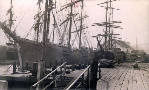 lazyjacks:Lumber ships loading at Hastings SawmillJ.A. Brock & Co., 1886-1887City of Vancouver A