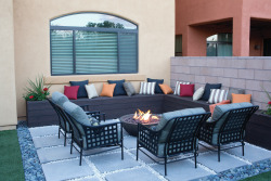 designmeetstyle:  Think outside the box (set). We love how blogger Caitlin Ketcham of Desert Domicile customized her outdoor space by combining DIY bench seating with a cushioned patio set to make her fire pit extra cozy. 