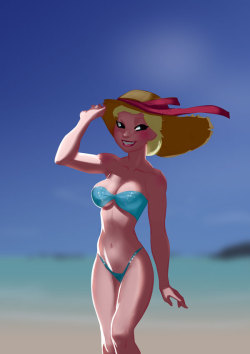 morganagod:  Elsa at the Beach by morganagod I’m experimenting with a more painterly style of rendering.    