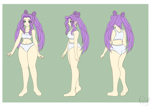 Here are some refernces for Kikumi.From top to bottom we have her body type, her main outfit, her ro