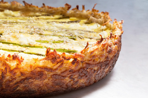 Asparagus and Two-Cheese Quiche with Hash-Brown CrustTotal Time: 1 hrIngredients4 medium russet pota