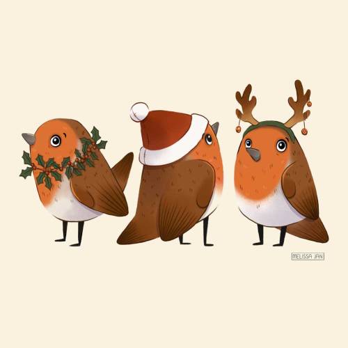 melissajanart:Christmassy robins!