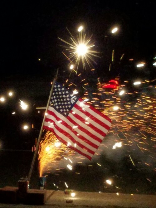 Celebrated with some fireworks tonight! I was worried we were gonna accidentally burn the flag… Anyways! Wheeee!