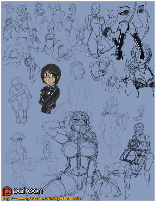 Sketchdump from the last couple weeks.  Mostly random doodles, but some patreon suggestions mix