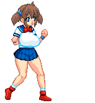 Busty oppai hentai school girl fighter practicing her kick and with a little pantsu