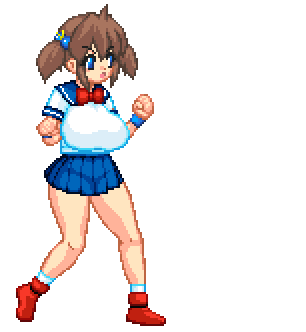 Busty oppai hentai school girl fighter practicing her kick and with a little pantsu
