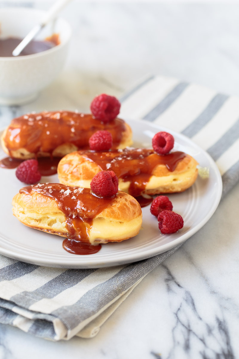 sweetoothgirl:  SALTED CARAMEL ECLAIRS 
