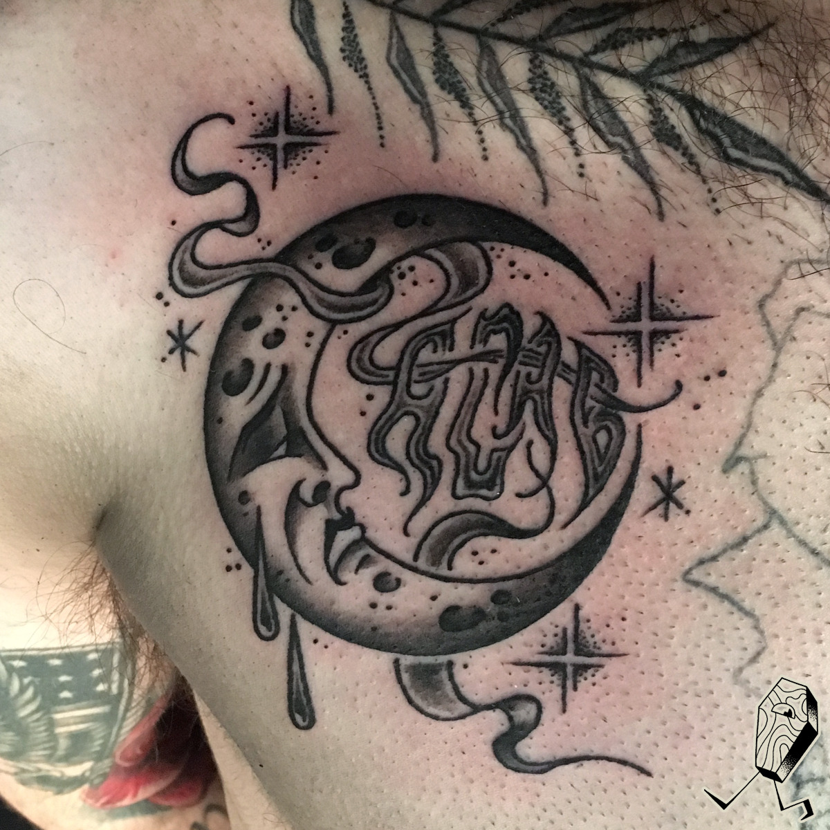 Traditional tattoo a skull crescent moon Vector Image