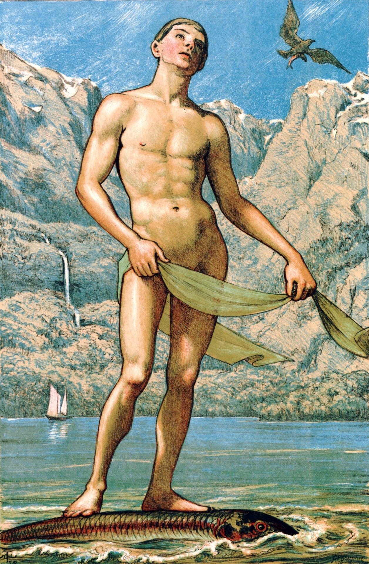 lesheuresdecendre: Hans Thoma, Giovinetto sul pesce (1893)