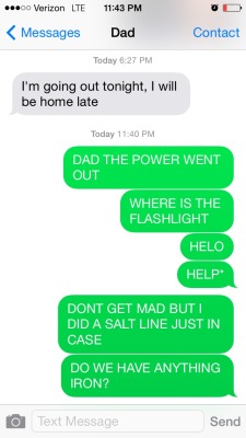 juliawiinchester:  juliawiinchester:  And now my dad hides the salt from me…  A few days after the salt line incident, the lights flickered in the kitchen and my dad looked at me and said “don’t you dare. You lost your salt privileges” 