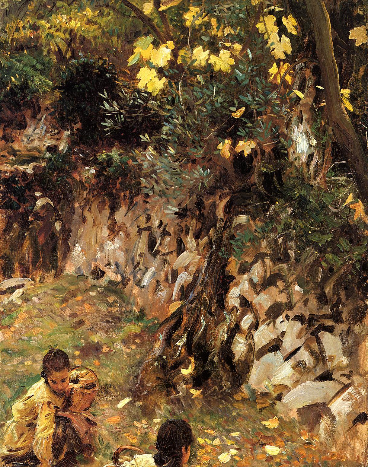 artishardgr:  John Singer Sargent - Gathering Blossoms, Valdemosa 1908