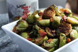 in-my-mouth:  Oven Roasted Brussels Sprouts With Maple Bacon Glaze 