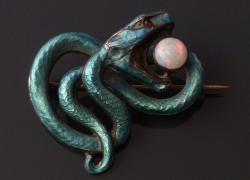 detournementsmineurs: “Snake” brooch by Meyle &amp; Mayer in silver, enamel, and opa