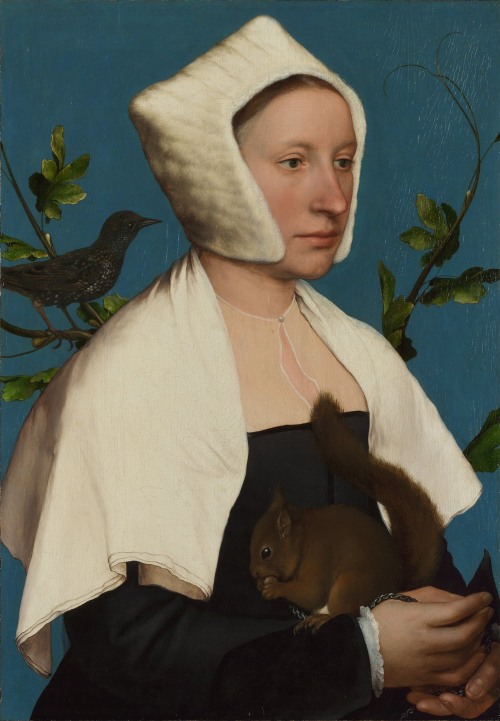 Hans Holbein the Younger, A Lady with a Squirrel and a Starling (Anne Lovell?), about 1526-8