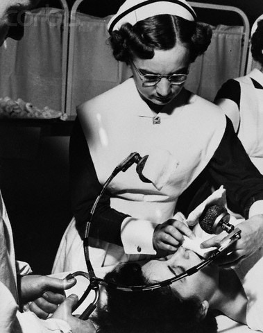 Nurse Preparing for electro-convulsive therapy, 1951