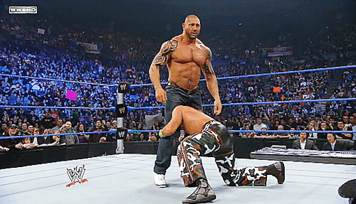 hotwrestlingmen:  Batista attacks Shawn Michaels & Rey MysterioWWE SmackDown (January 29th, 2010)