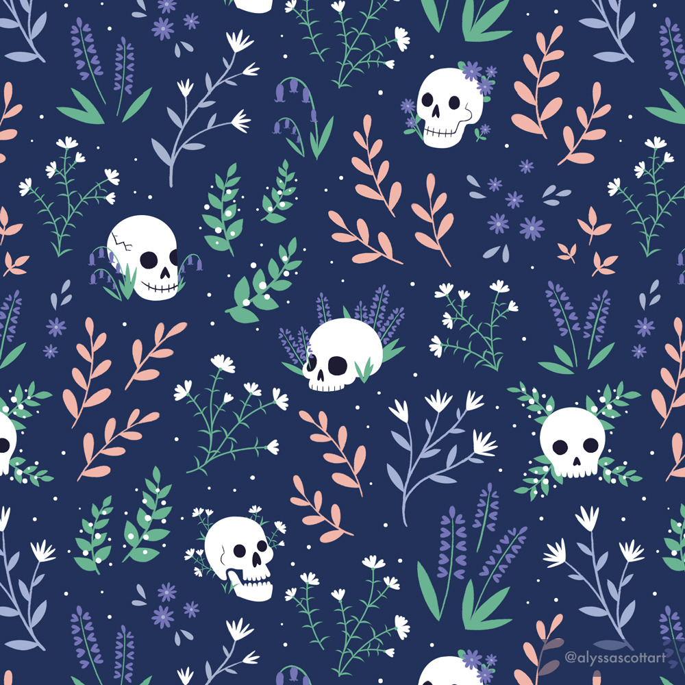 alyssascottart: Some of my new skull floral patterns