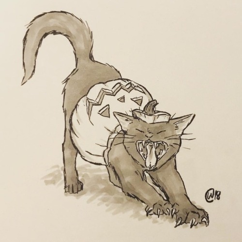 Post-nap Day 26 prompt: #Stretch#inktober #inktober2018 #inktoberday26 #cat #halloweencat #halloween