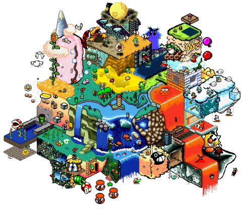 popsiclegun:  Mario & Luigi Superstar Saga, Yoshi’s Island, Super Mario Bros. 3, and Super Mario world made into isometric landscapes by various artists. Info on the project and artists as well as more collaborations - HERE 