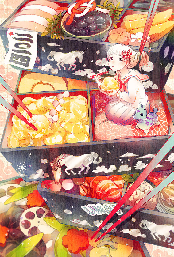 enoqi:  Artwork by Someya (染谷):  i. お節が美味いiii. お出かけ日和iv. しだれ日和のご挨拶