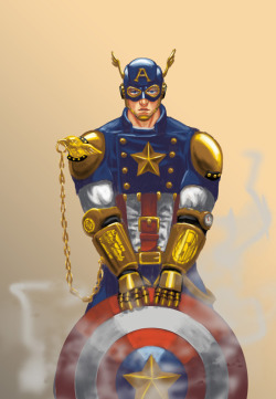 steam-fantasy:  Steampunk Captain America for Memorial Day! And no… he’s not Hydra – thanks for asking. Illustration by James Ecelsiore http://ecelsiore.deviantart.com/art/Steampunk-Captain-America-Version-2-313727156