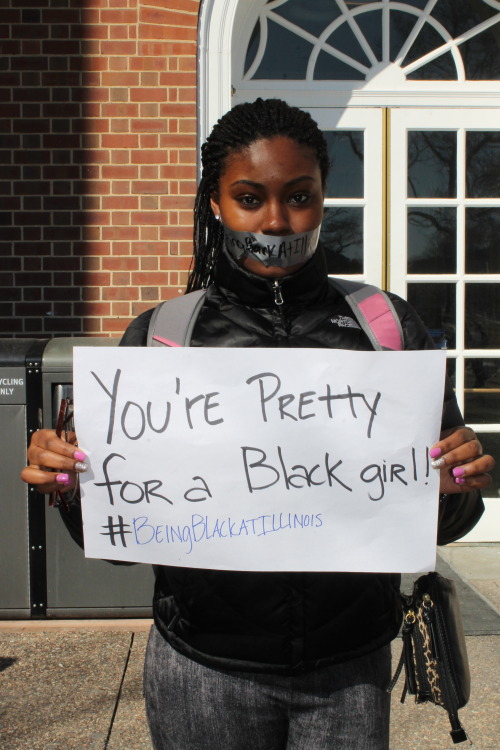 yo-tori:  kadyroxzwhat:  boobsanddimples:  l20music:  beingblackatillinois:  Several University of Illinois Students gathered on the quad for a silent protest against the oppressive remarks made to Black students.  Love this. I wanna see more of these