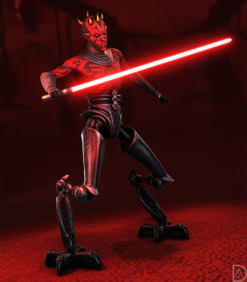 Render of Darth Maul in his Clone Wars appearance after receiving his new cybernetic legs. Surprised