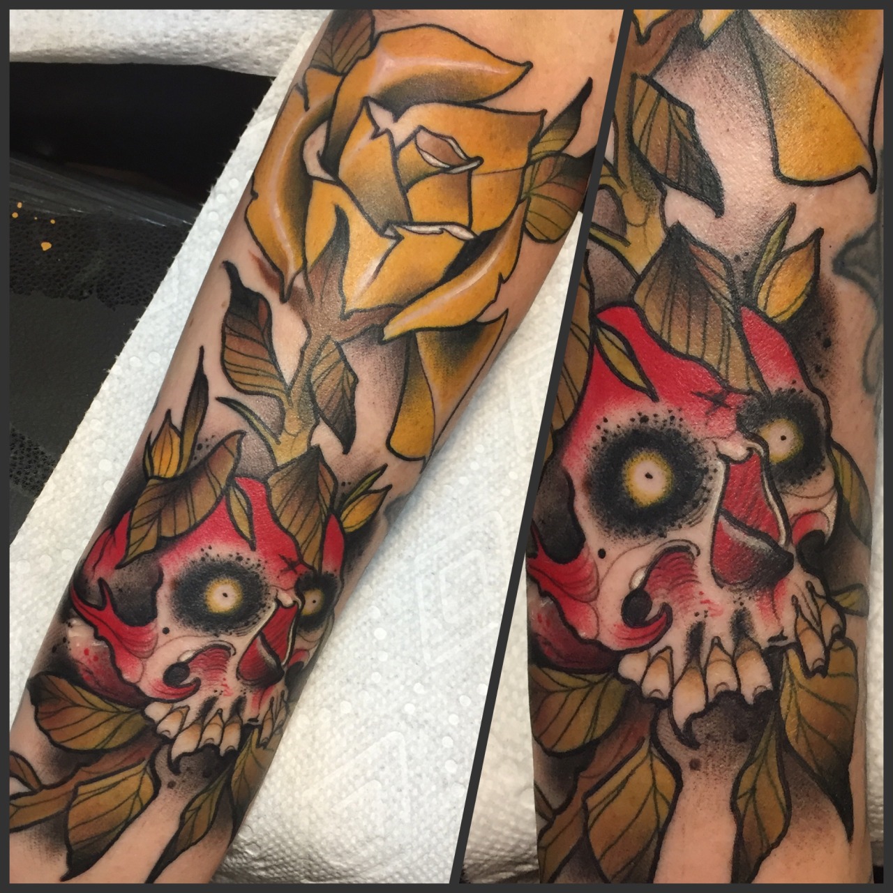fuckyeahtattoos:Skull and rose artist: Emmanuel Mendoza  Ironclad tattoo co. Troy