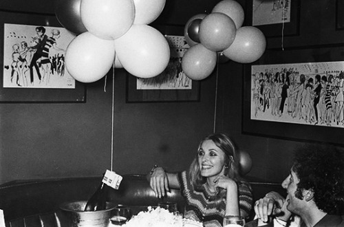 Sharon Tate and Roman Polanski at their L.A. Wedding Reception, Feb 18th, 1968. Peggy Lipton is seat