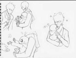 raza-rays:when they went out and walked around saying hello to monsters they saw.1.the curiosity of a child. 2.the sixth sense of a child.–old doodles from december 2016. haven’t drawn UT!Papyrus for like forever.  Grillby likes kids.