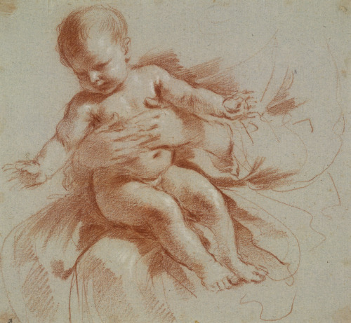 Guercino (Italian; 1591–1666)The Christ Child Seated on the Virgin&rsquo;s Lapca. 1640sRed chalk, he