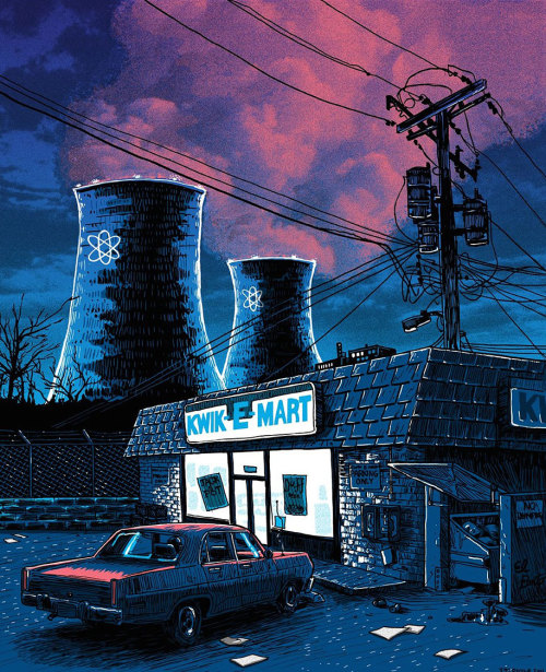 windxbreaker:  mayahan:  Illustrator, Tim Doyle,  Re-Imagines The Simpsons’ Springfield As A Gloomy Desolated Town  This is so rad  