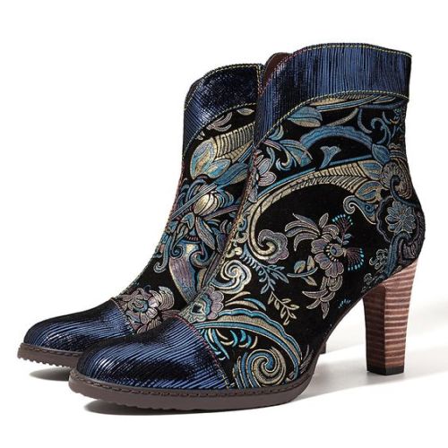 treasures-and-beauty:SOCOFY Bohemian Stitching Embossed Leather Ankle Boots