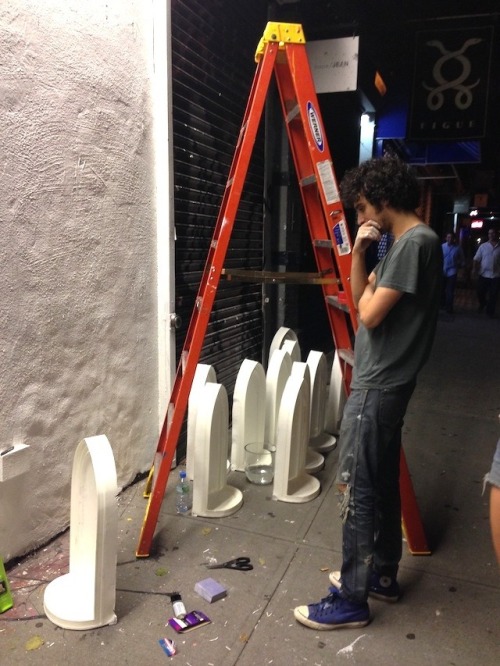 twerkena:  “So here’s something random that happened on Friday night. I was walking down East Houston when I saw some dude with curly black hair sticking a bunch of altars to a white wall on the side of the Rag + Bone store. His brow was furrowed
