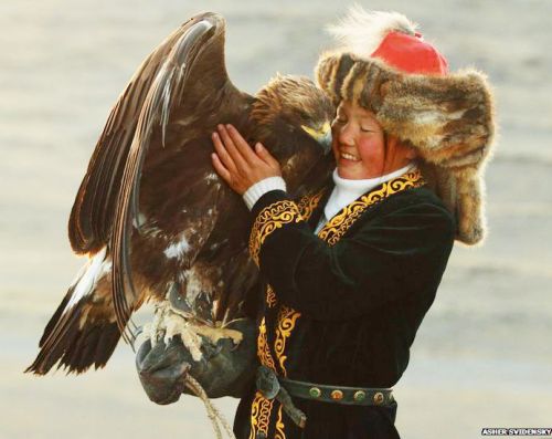 <3  Mongolian girl & eagle pic by Asher Svidensky for BBC, link to gallery just seen on Mart