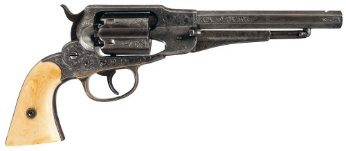 Rare factory engraved fluted clyinder Remington Rider percussion double action revolver with ivory g