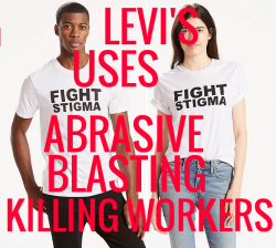 stopdisrespectingculture: 800-dick-pics:  800-dick-pics: can someone caption this? I cant read all of them 1) “Levi’s uses abrasive blasting, killing workers&quot;  2) “New Look uses sweatshops”  3) “River Island pays its workers half the