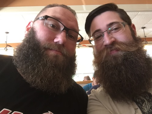 bigbearpupintraining: Matt’s beard and mustache got bigger than mine.. Nice beards!