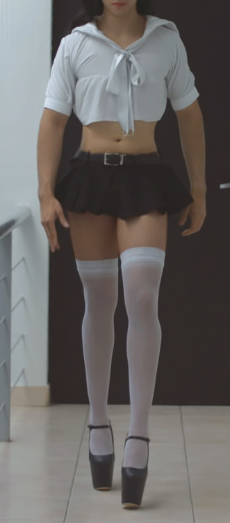 #ME in Slutty School Girl outfit.I love strutting around the house in sky high stripper heels and a 