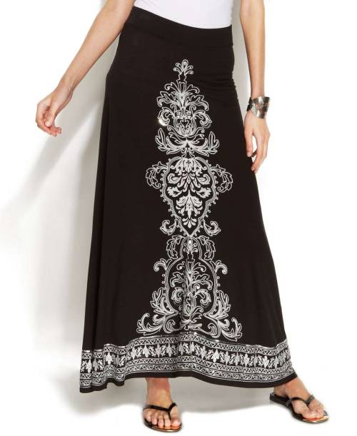 INC International Concepts Sequin-Embellished Embroidered Maxi Skirt