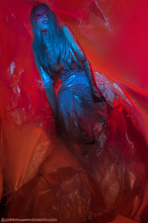 kassandraphoto:  I couldnt help but add a lil BTS shot at the end! This shoot I did with my friend Nan Valtiel was a great ‘getting back to our roots’ party. We used nothing but tarp, tape and fake blood to create images that feel like they are ripping