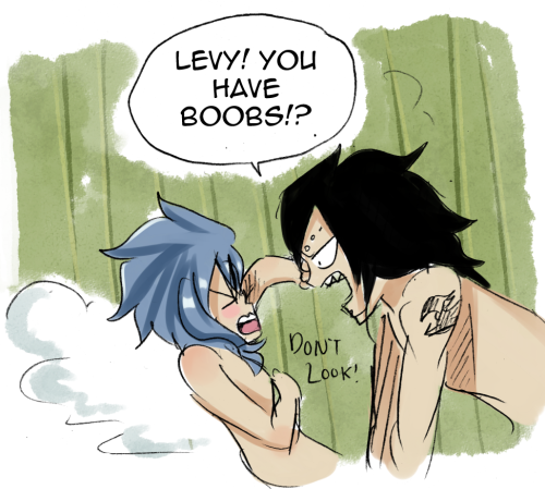 rainladyjuvia:  Fairy Tail Chapter Reaction Part 2 (Bath)The Gajevy comic was a joke I ripped off from a show called Will and Grace. My sister will not stop watching that show ever since she got all the episodes.The Gruvia picture was because Juvia wanted