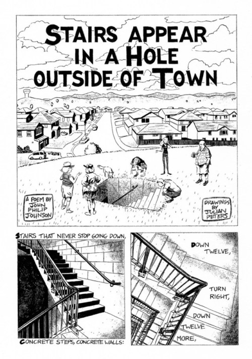 idionkisson:“Stairs Appear in a Hole Outside of Town,” by John Philip Johnson and Julian