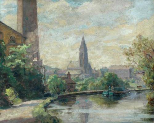 Frederick Stead (1863-1940) - Near Bingley. Oil on board.