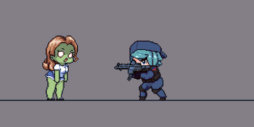 salmonformosa:  Update new action, Zombie can attack human now. Should I make this more  “guro” or just  add some blood effect, or make this like  Senran kagura, I mean tearing clothes and no blood. Hard question for me. 