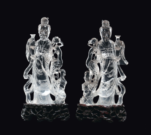 orientallyyours - A pair of rock crystal Guanyin with vase and...