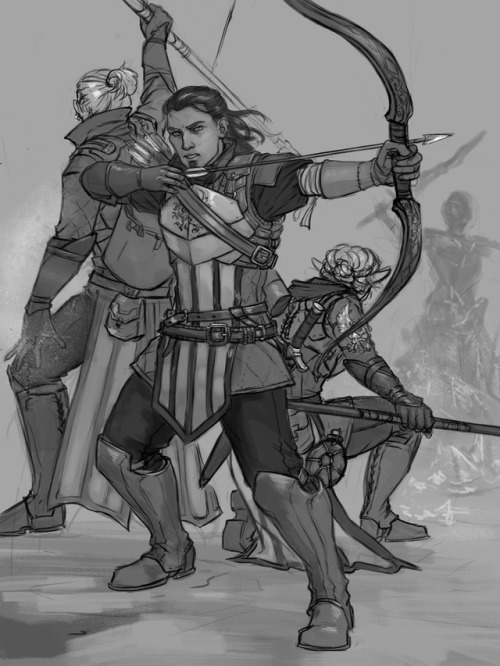 Weekly Patreon sketch, featuring Nathaniel Howe, with bonus Anders, Surana and a popsicle Darkspawn.