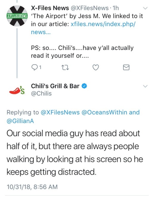 We have a few things to teach Chili’s Social Media Guy about covertly reading fic at work…If 