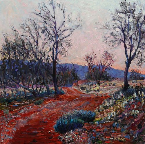 “Morning Light Fowlers Gap, Road to Homestead” oil on linen, 112x112cm. This is my 2020 finalist wor